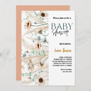 Invitation pampas rustique herbe boho baby shower fleur sauva
