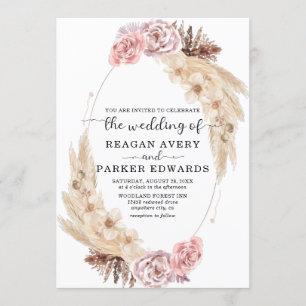 Invitation Pampas séché Rose en laiton et Mariage pourpre