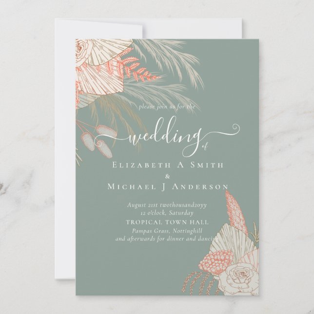 Invitation Pampas Tropical Grass Terracotta Mariage (Devant)