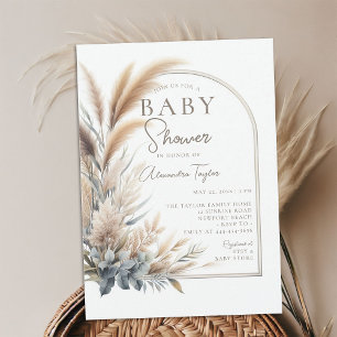 Invitation Pampas Végétation verte Boho Baby shower neutre