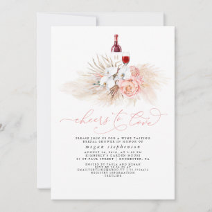 Invitation Pampas Vin Grass Dégustation Fête des mariées rose