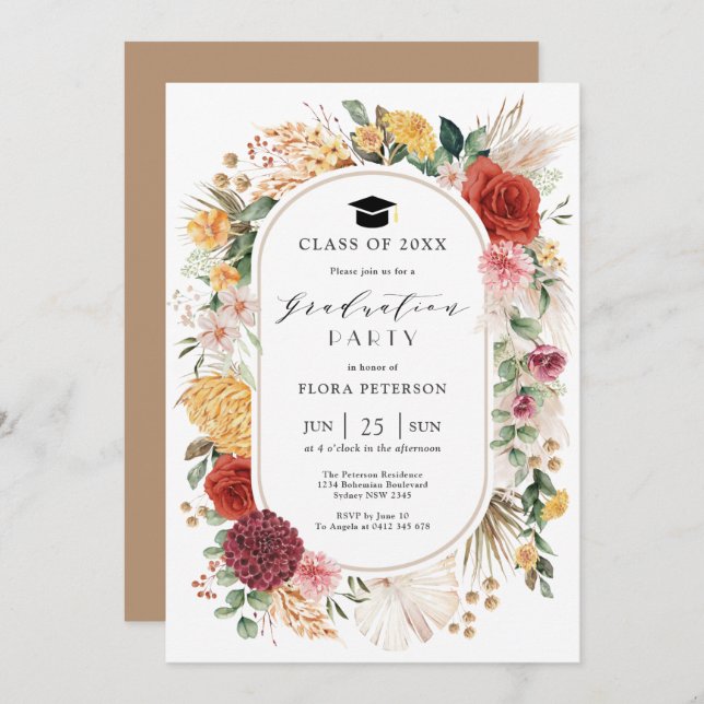 Invitation Pampas Vintage tropicale Jardin Floral I (Devant / Derrière)