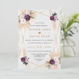 Invitation Pampas violet Floral Grass tout en un Mariage