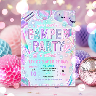Invitation Pamper Party Glow Pastel Spa Maquillage fête d'ann