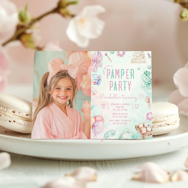 Invitation Pamper Party Pastel Glam Photo fête d'anniversaire (Créateur téléchargé)