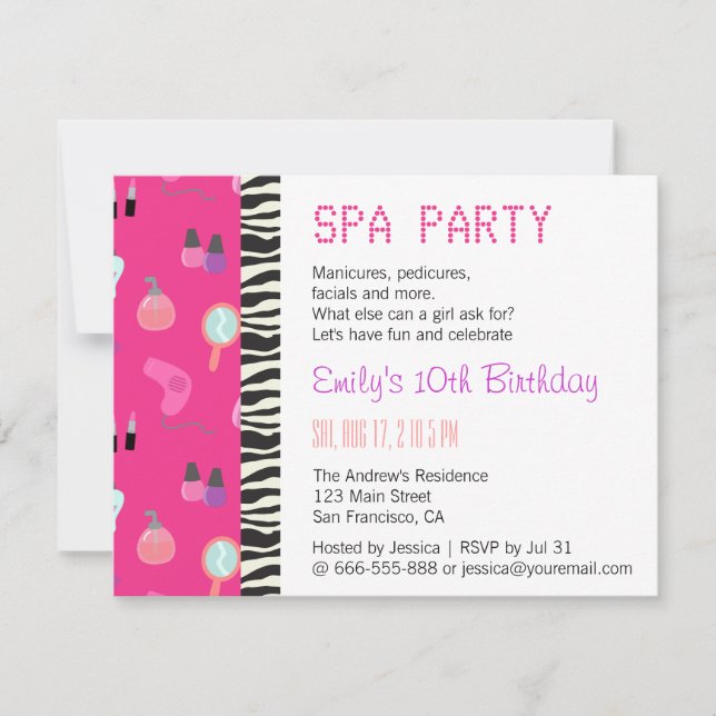 Invitation Pampering Spa Party, Pour Les Filles (Devant)