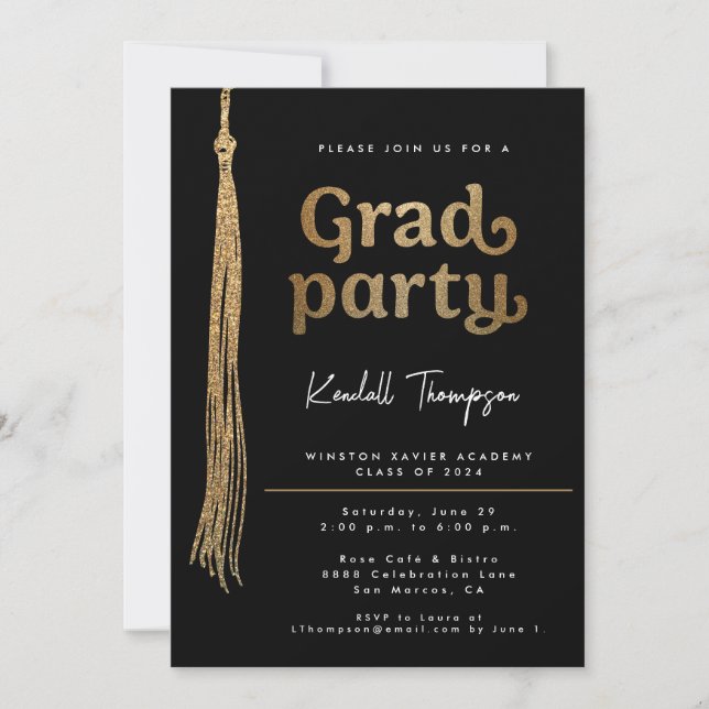 Invitation Pampille de bonnet de graduation dorée Fête de gra (Devant)