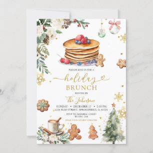 Invitation Pancake blanc Fête Brunch Noël Floral
