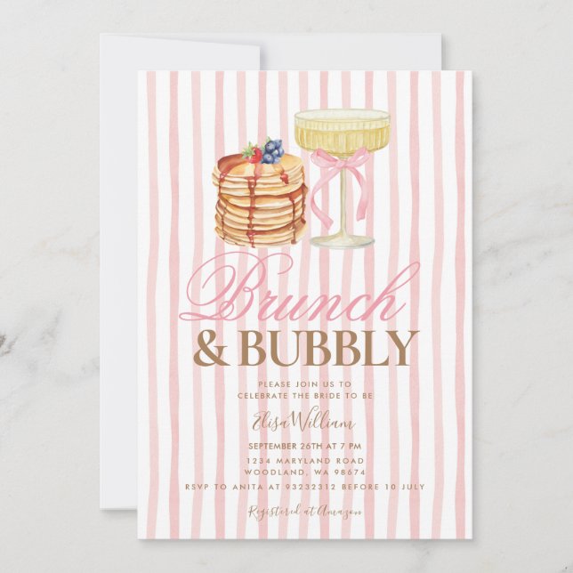 Invitation Pancake Pink Brunch & Bubbly Bridal Shower  (Devant)