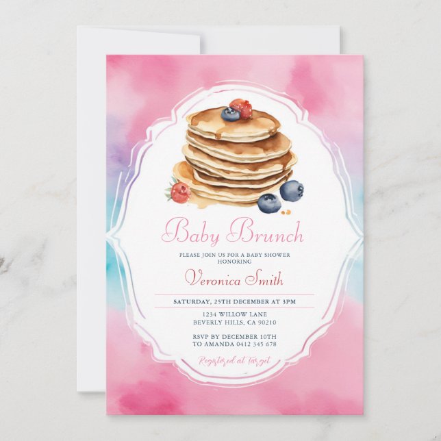 Invitation Pancake rose Bébé Brunch Berry Baby shower (Devant)