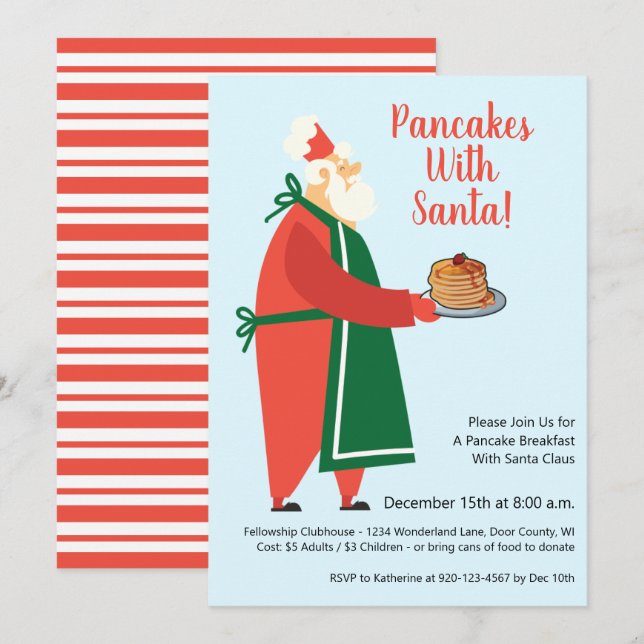 Invitation Pancakes avec Père Noël Holiday Brunch (Devant / Derrière)