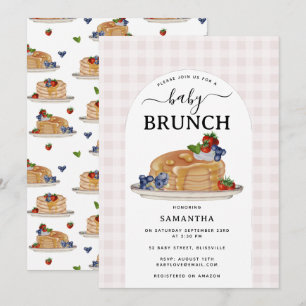 Invitation Pancakes Baies Petit-déjeuner/Brunch Carreaux Rose