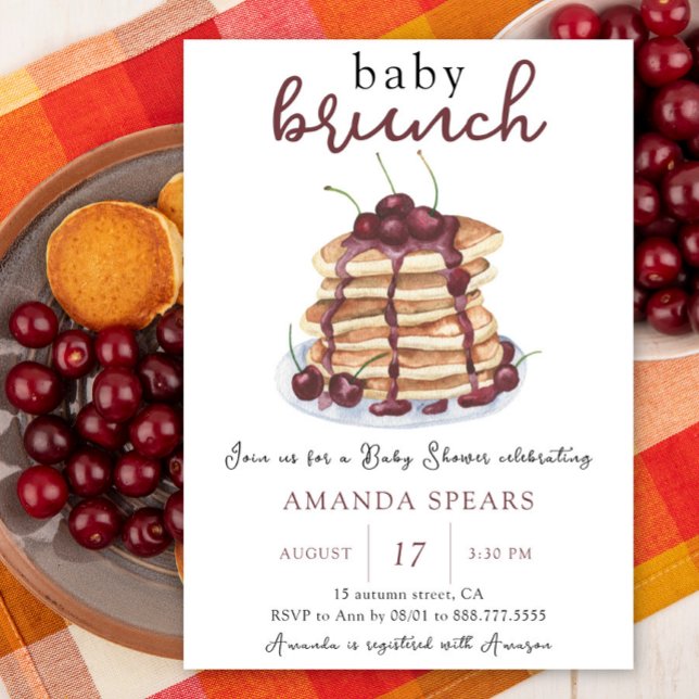 Invitation Pancakes de brunch pour bébé Cerise douce Baby Sho (Créateur téléchargé)