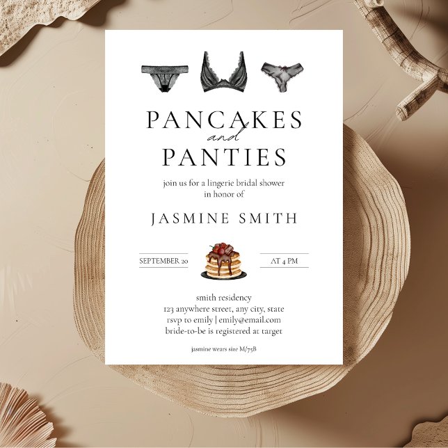 Invitation Pancakes et culottes Lingerie Fête des mariées mod (Minimalist Pancakes & Panties Bridal Shower Invitation)