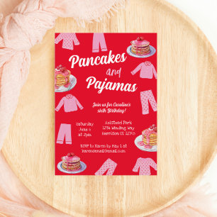 Invitation Pancakes et pyjama Brunch rose Anniversaire