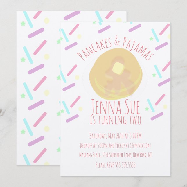 Invitation Pancakes et Pyjama Soirée Pyjama Paillettes Kraft (Devant / Derrière)