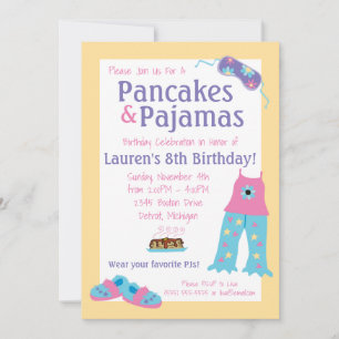 Invitation Pancakes et pyjamas fête d'anniversaire