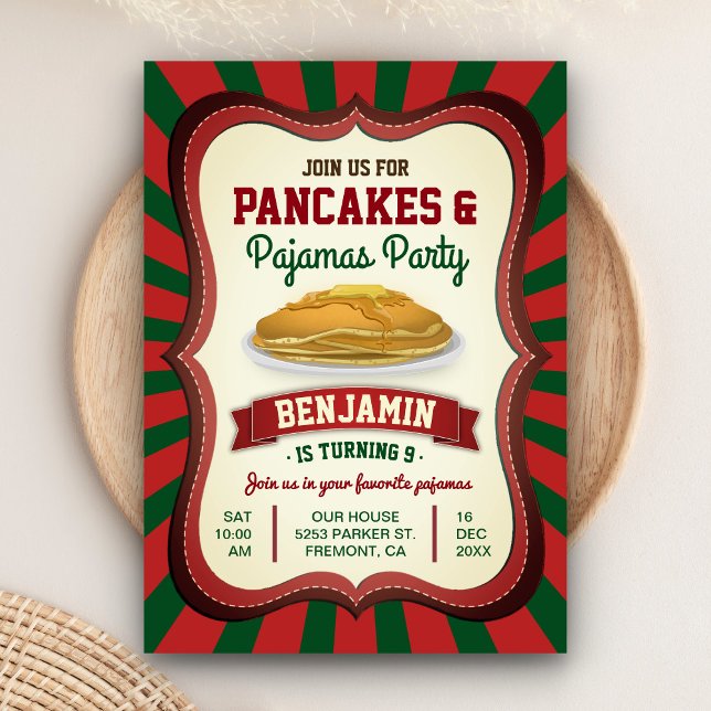 Invitation Pancakes et Pyjamas | Fête d'anniversaire de Noël (Créateur téléchargé)