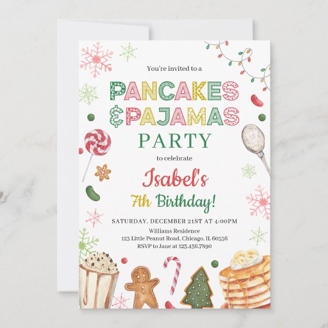 Invitation Pancakes et pyjamas Noël Anniversaire (Devant)