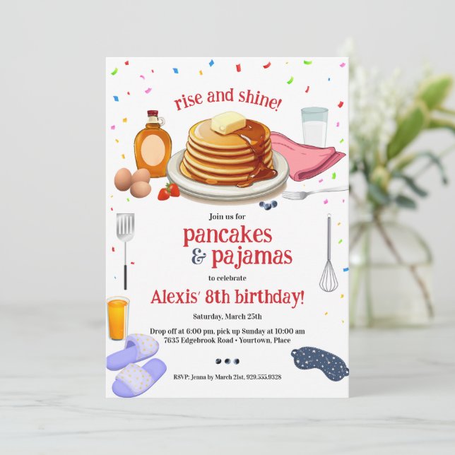 Invitation Pancakes et pyjamas Petite fête (Debout devant)