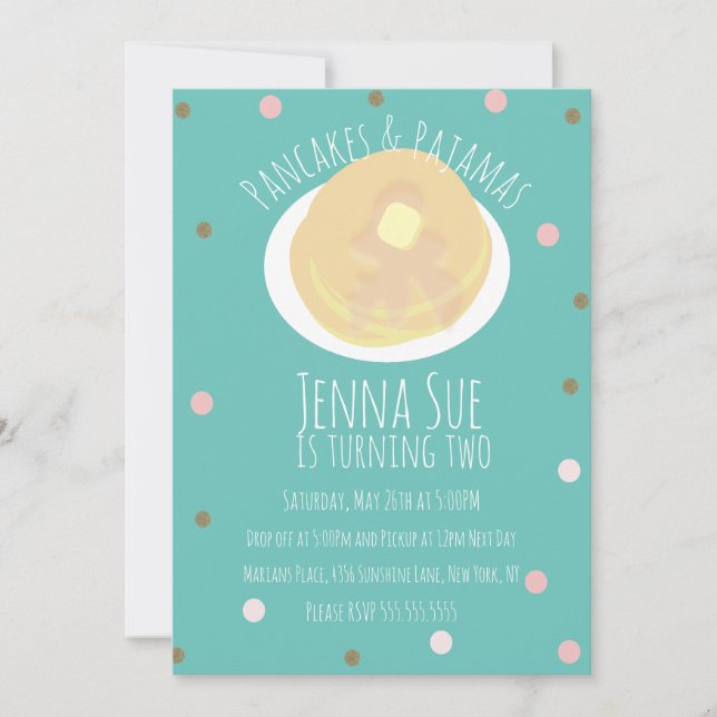 Invitation Pancakes et Pyjamas Soirée Pyjama Filles | Confett (Devant)
