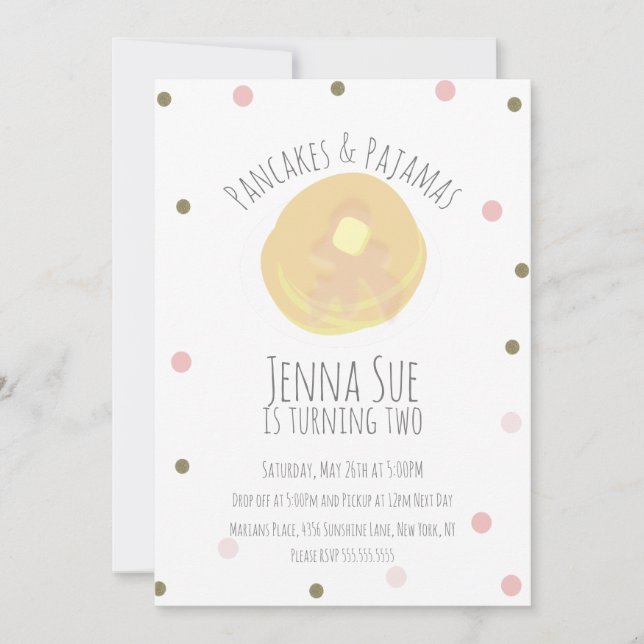 Invitation Pancakes et Pyjamas Soirée Pyjama Filles Confettis (Devant)