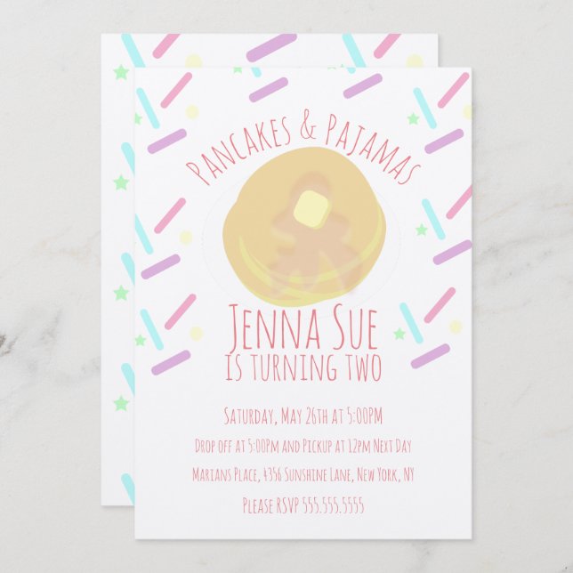 Invitation Pancakes et Pyjamas Soirée Pyjama Sprinkles Kraft (Devant / Derrière)