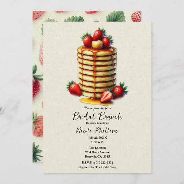 Invitation Pancakes fraise Stack Bridal Brunch Douche (Devant / Derrière)