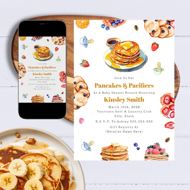 Invitation Pancakes & Pacificateurs Baby shower neutre Brunch (Créateur téléchargé)