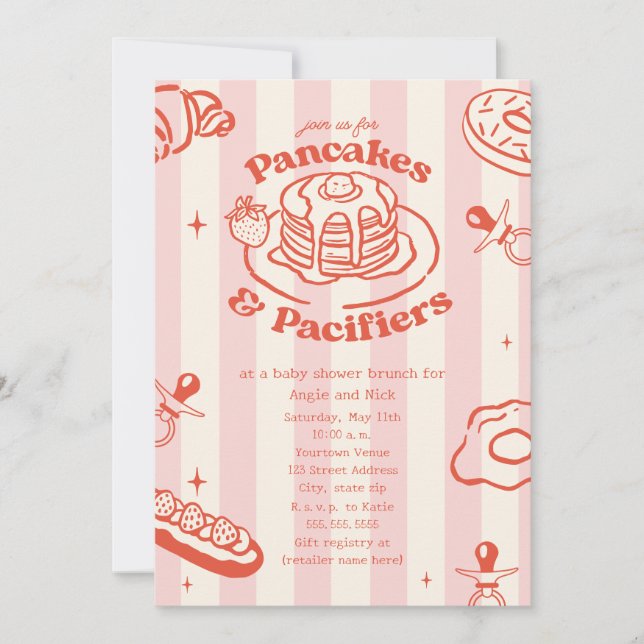 Invitation Pancakes Pacificateurs Doodle Girl Baby shower Bru (Devant)