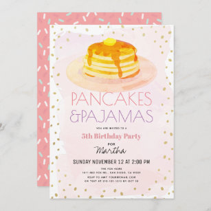 Invitation Pancakes & Pajamas Pink Gold Girl Birthday