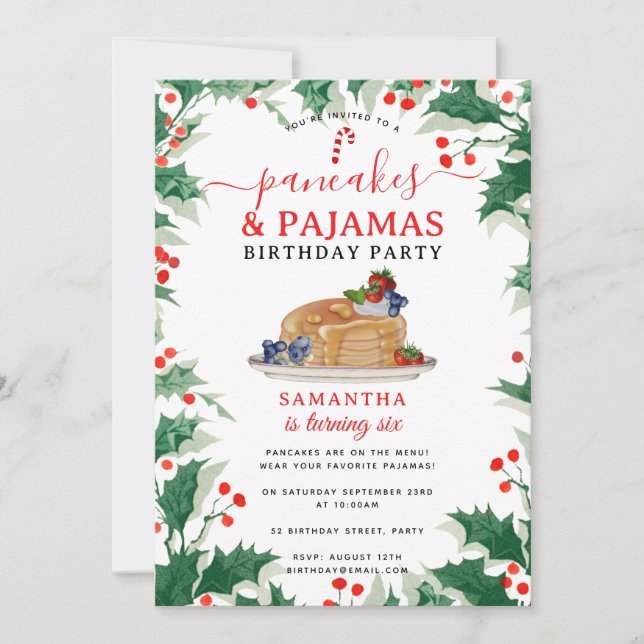 Invitation Pancakes Pyjama PJ Fille Noël Anniversaire (Devant)