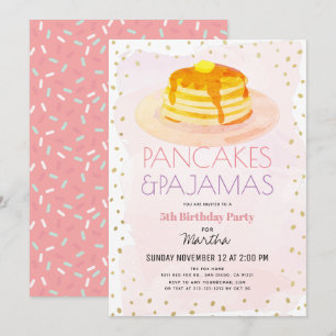 Invitation Pancakes & Pyjamas Pink Gold Girl Anniversaire