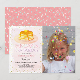 Invitation Pancakes & Pyjamas Pink Gold Girl Photo Anniversai
