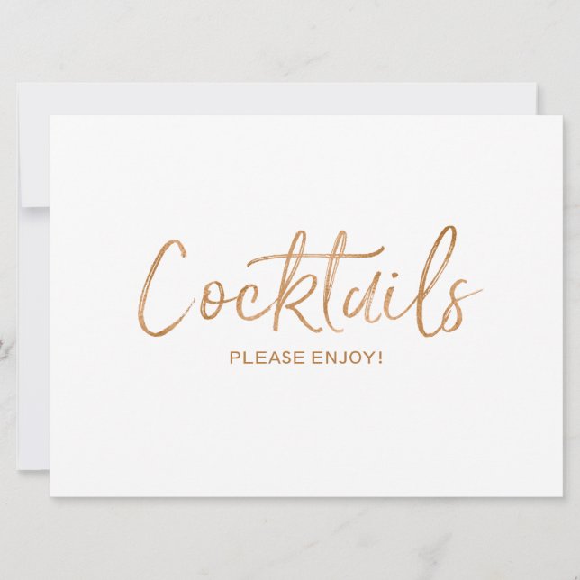 Invitation Pancarte "Cocktails" de mariage | Rose dorée éléga (Devant)