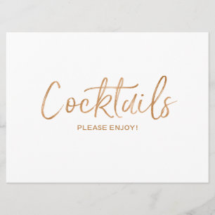 Invitation Pancarte "Cocktails" de mariage Rose dorée éléga