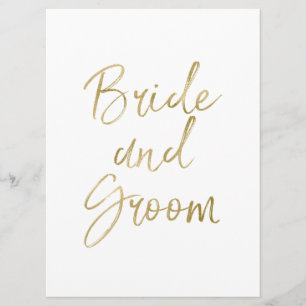 Invitation Pancarte de Chaise de Mariée et Marié Style Or Élé