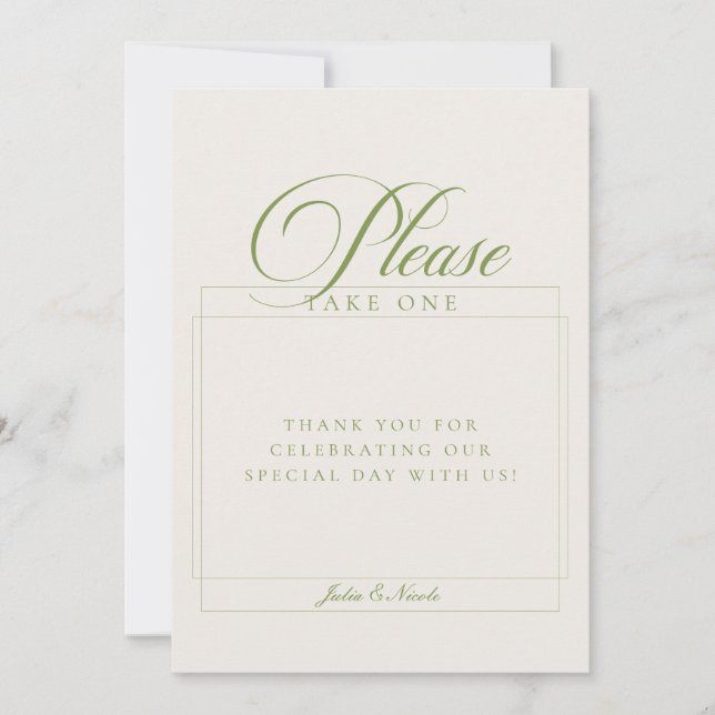 Invitation Pancarte de mariage Classic Green Please Take A Fa (Devant)