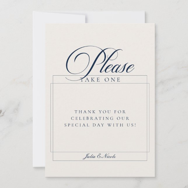 Invitation Pancarte de mariage Classic Navy Blue Please Take  (Devant)
