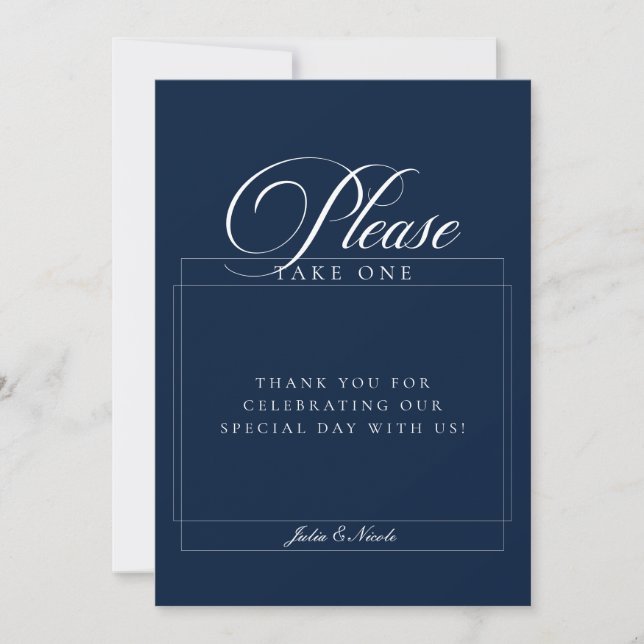 Invitation Pancarte de mariage Classic Navy Blue Please Take  (Devant)
