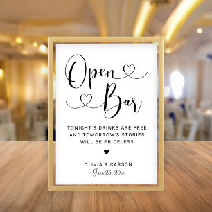 Invitation Pancarte de mariage Open Bar à l'écriture moderne 