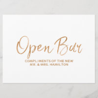 Pancarte de mariage "Open Bar Sign" | Rose dorée d