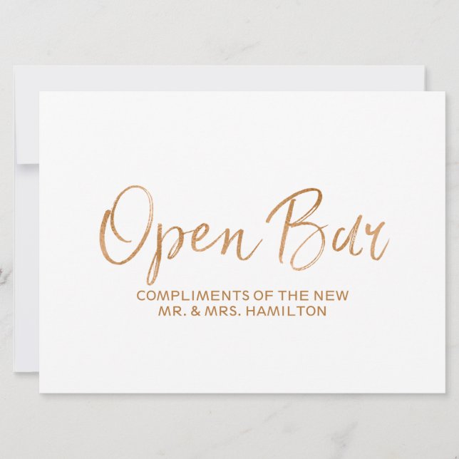 Invitation Pancarte de mariage "Open Bar Sign" | Rose dorée é (Devant)