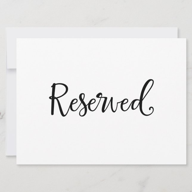 Invitation Pancarte de mariage "Réservé" | Calligraphie rusti (Devant)