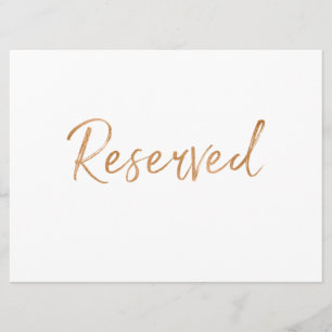Invitation Pancarte de mariage "Réservé" Rose Dorée   Élégant