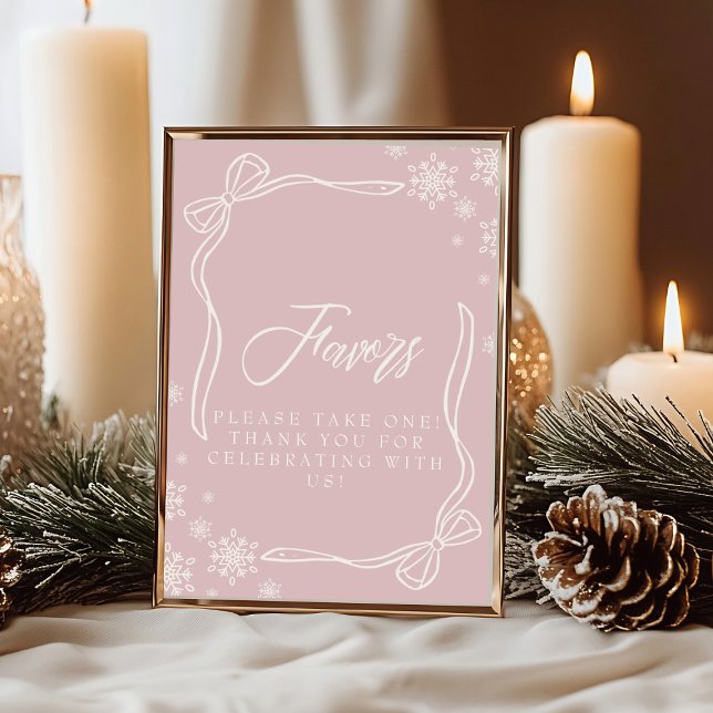 Invitation Pancarte de table Coquette d'hiver rose pour les f (Pink Winter Coquette Favor Table Sign Invitation)