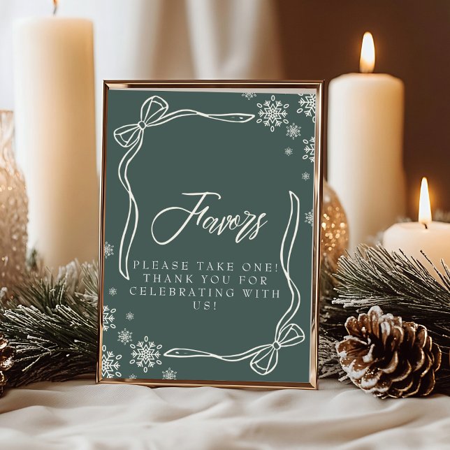 Invitation Pancarte de table de faveur de Coquette d'Hiver Ve (Green Winter Coquette Favor Table Sign Invitation)