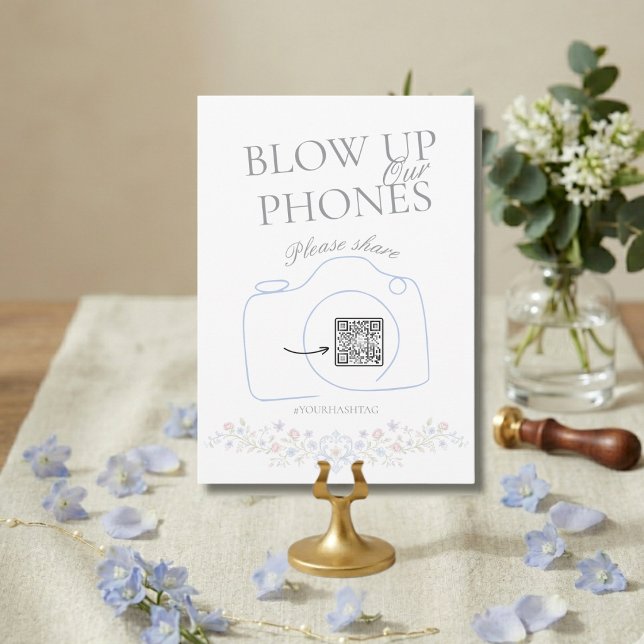 Invitation Pancarte de table Fleurs de mariage gonflez nos té (Floral Wedding Blow up our Phones Table Sign)