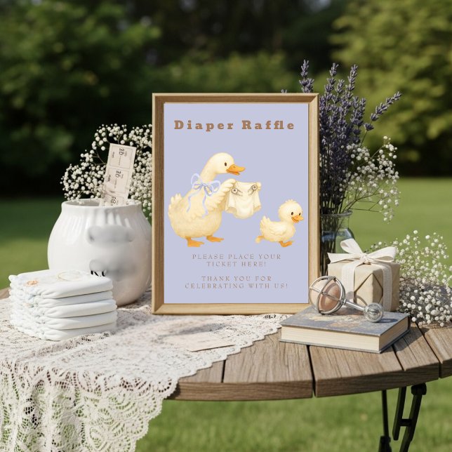 Invitation Pancarte de table pour une tombola de couches Blue (Blue A Silly Goose Diaper Raffle Table Sign)