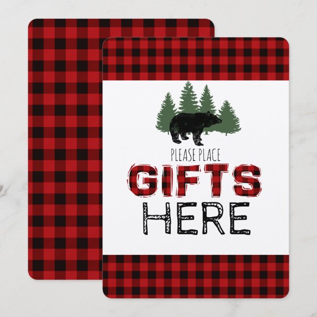 Invitation Pancarte pour la table des cadeaux - Fête de bûche (Devant / Derrière)